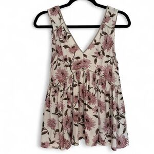 American Eagle floral V-neck flowy velvet trimmed tank top